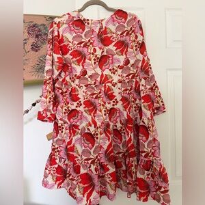 Zara Pink and Red Floral Midi Dress